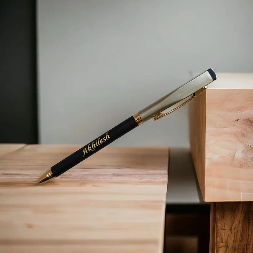 Matte Black Finish Personalized Pen With Diamond top