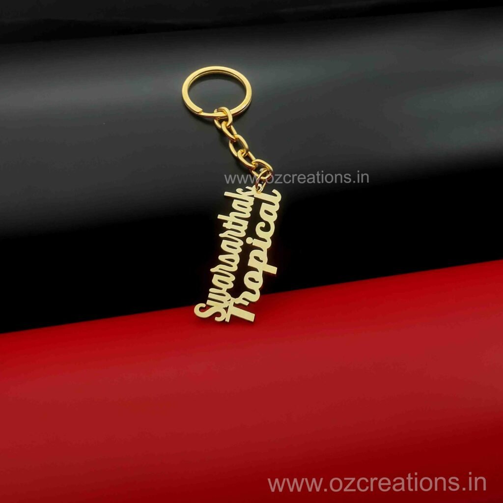 Personalized Metal Keychain Double line name  Stainless Steel & Brass