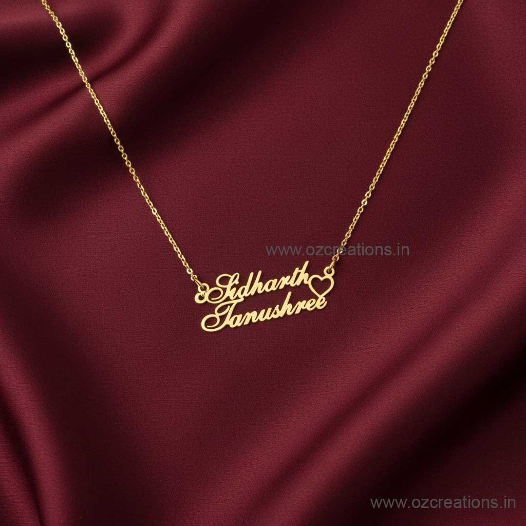 personalized name necklace cursive style heart