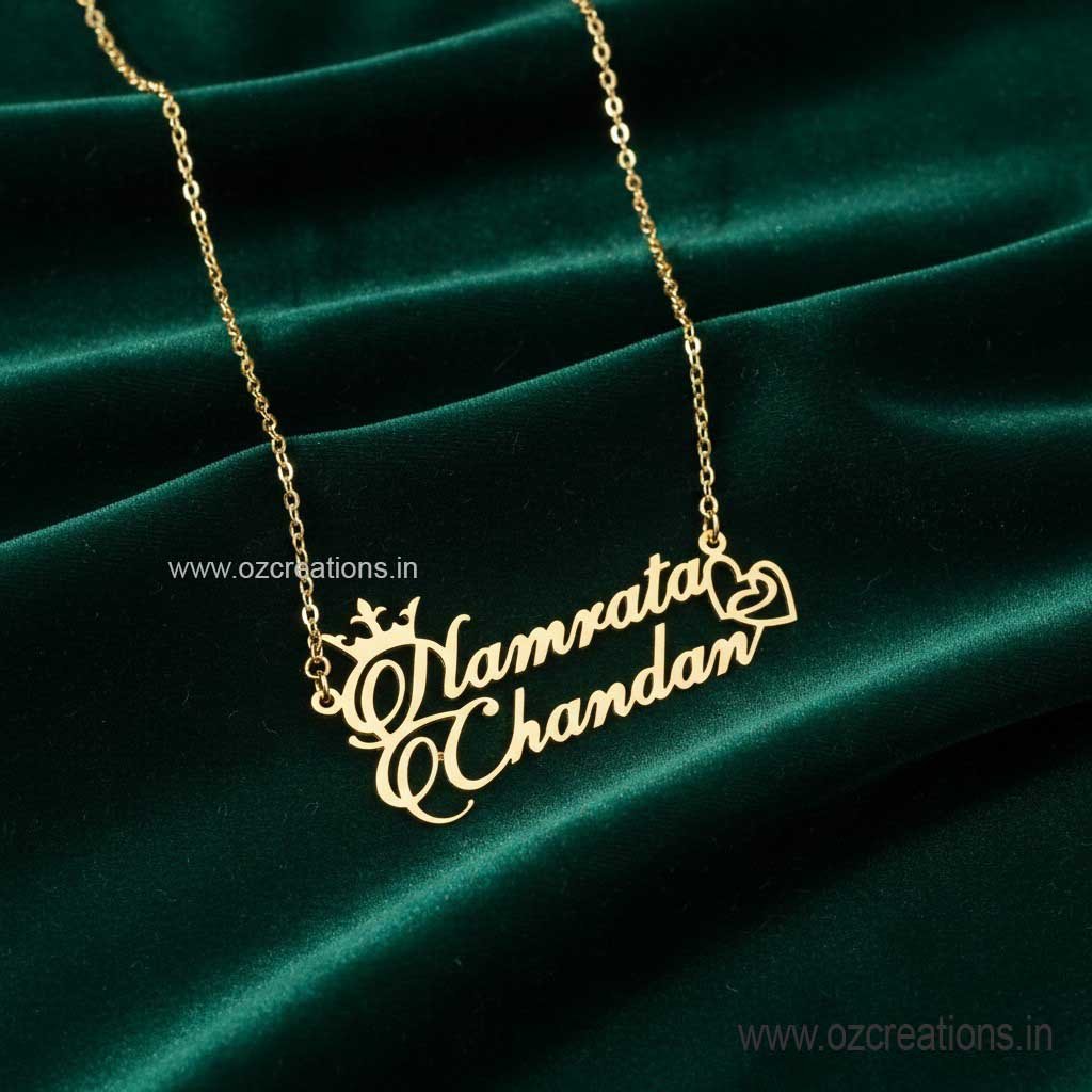 personalized name necklace cursive style heart