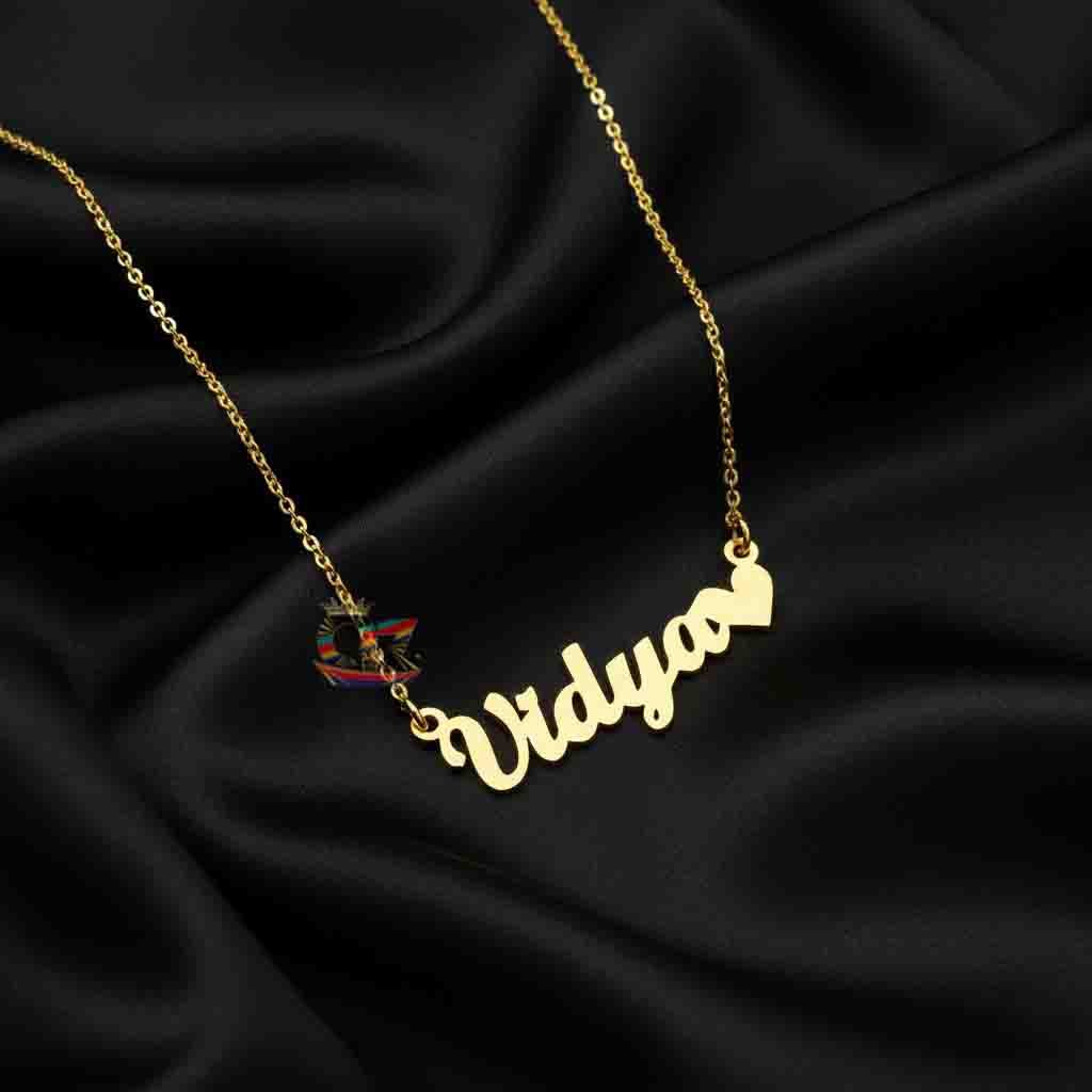 personalized name necklace cursive style heart